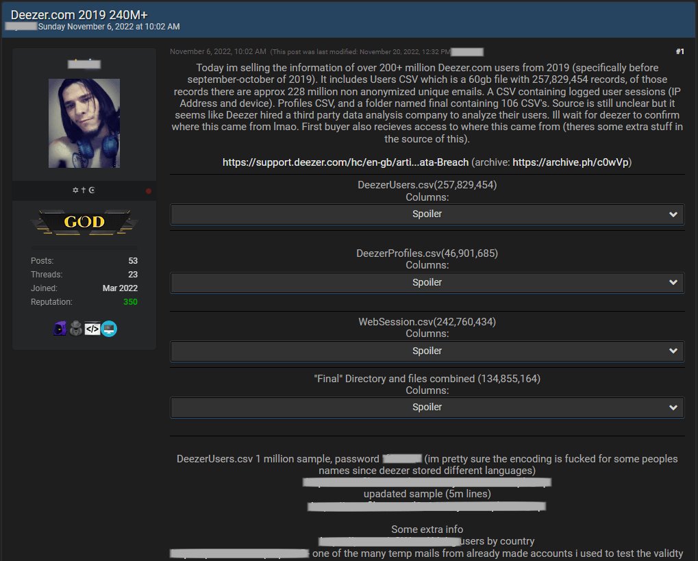 capture d'écran d'un hacker vendant des informations volées